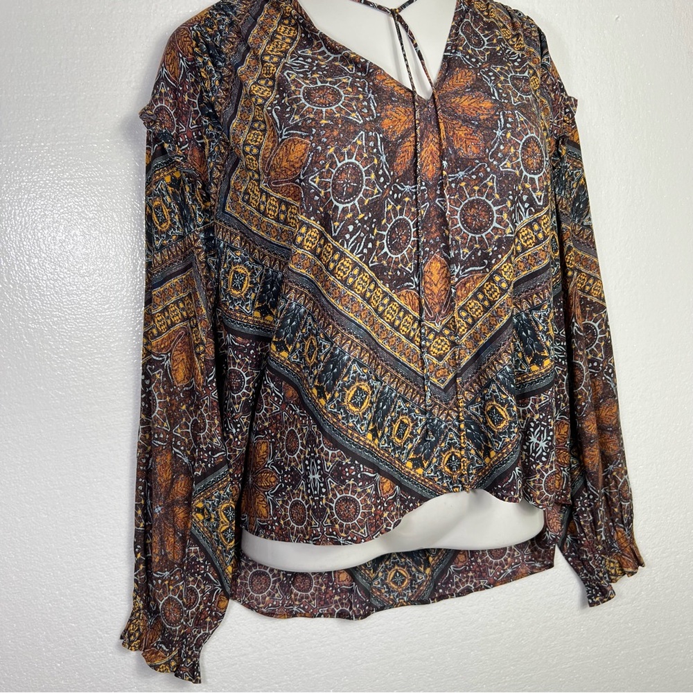 Free People Little Runaway Geometric Medallion Print Top Blouse Size S - Picture 2 of 5